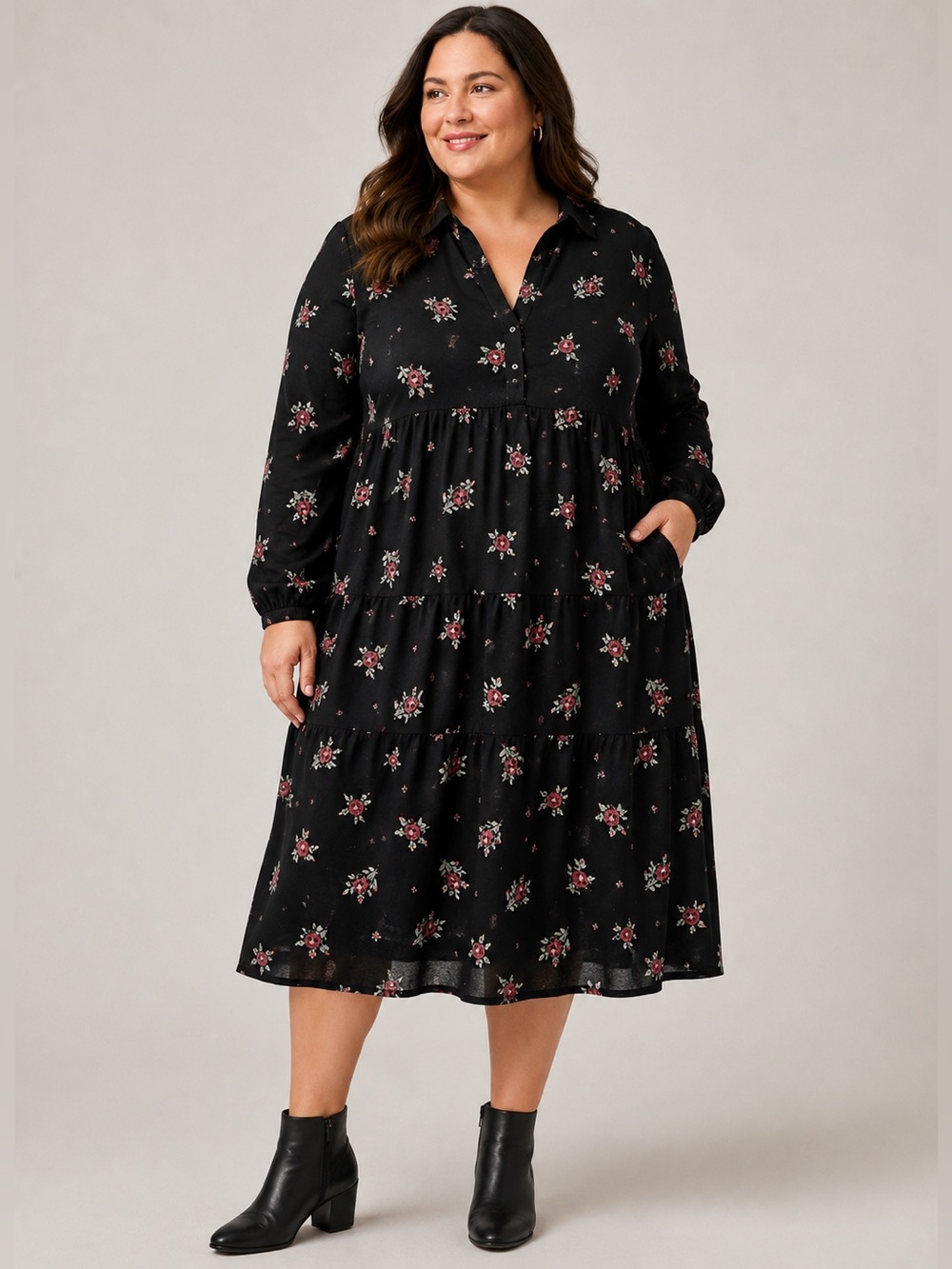 J Jill Black Floral Seas Size 3X ##0183